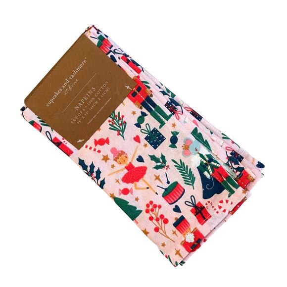 Cupcakes & Cashmere CHRISTMAS Nutcracker Cotton Napkins 18x18 Set of 6 Pink New - Picture 4 of 10